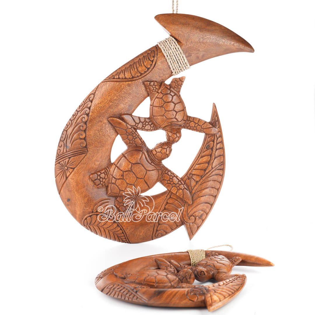 Wooden Hook Wallhanging With Turtle, Handmade From Suar Wood