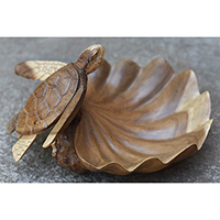 Wooden Turtle, Hand Carved From Suar Wood