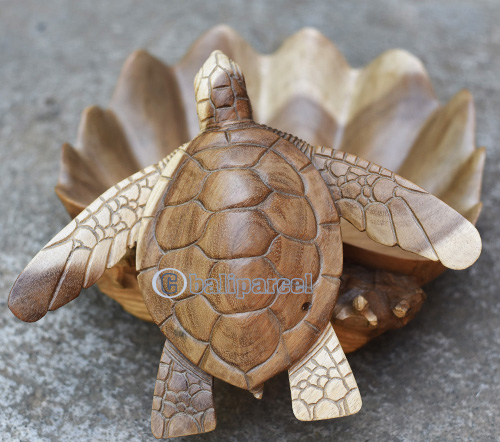 Wooden Turtle, Hand Carved From Suar Wood