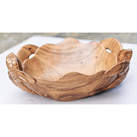 Wooden Turtle Bowl, Hand Carved From Suar Wood