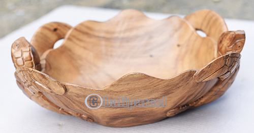 Wooden Turtle Bowl, Hand Carved From Suar Wood