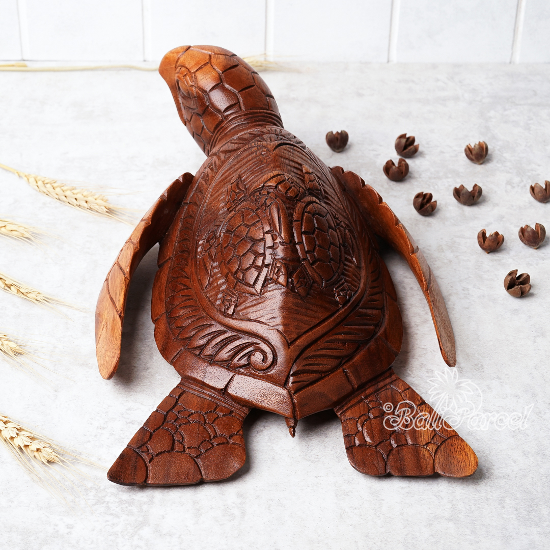 Wooden Turtle, Handcarved From Suar Wood