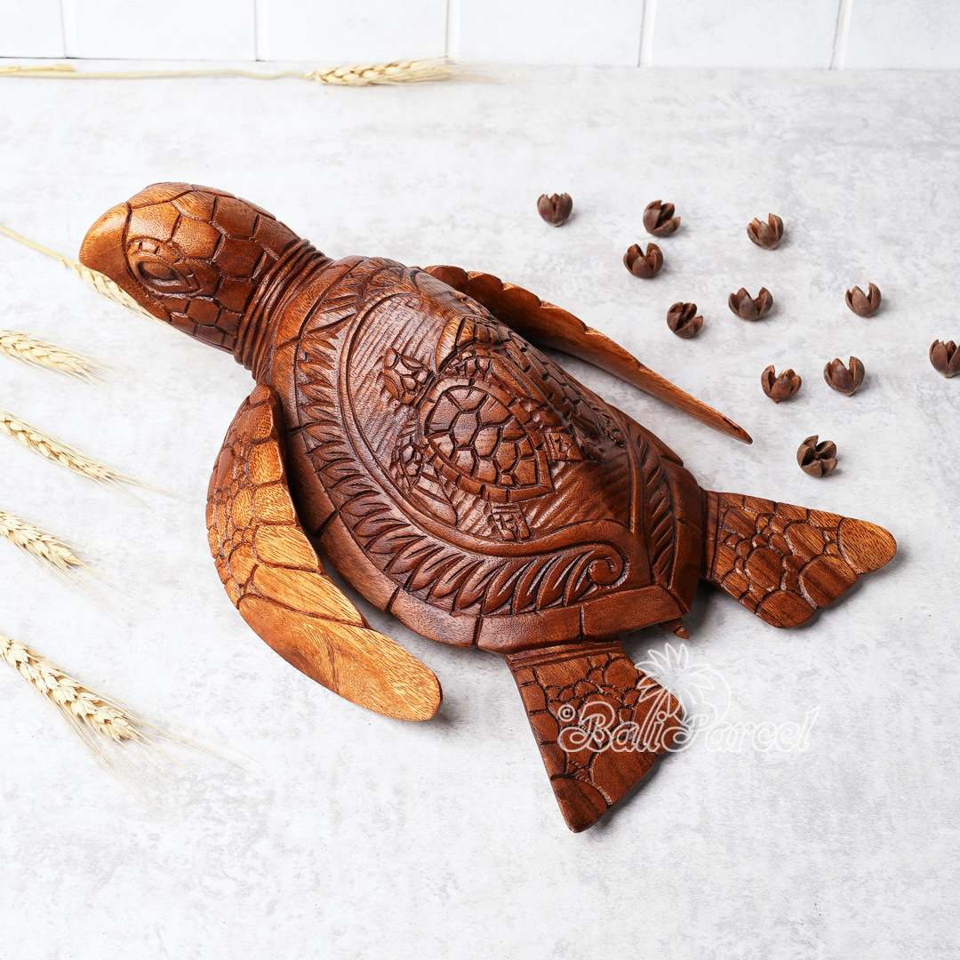 Wooden Turtle, Handcarved From Suar Wood