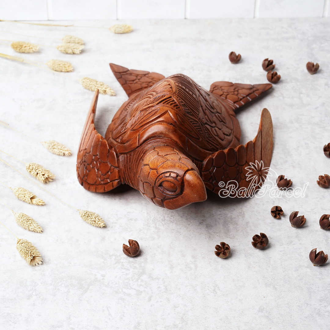 Wooden Turtle, Handcarved From Suar Wood