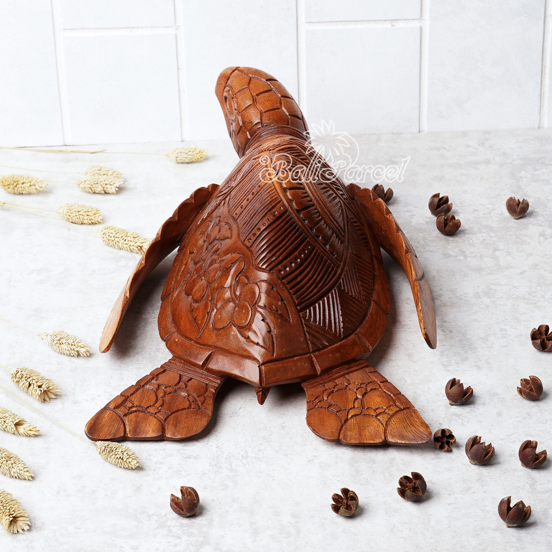 Wooden Turtle, Handcarved From Suar Wood