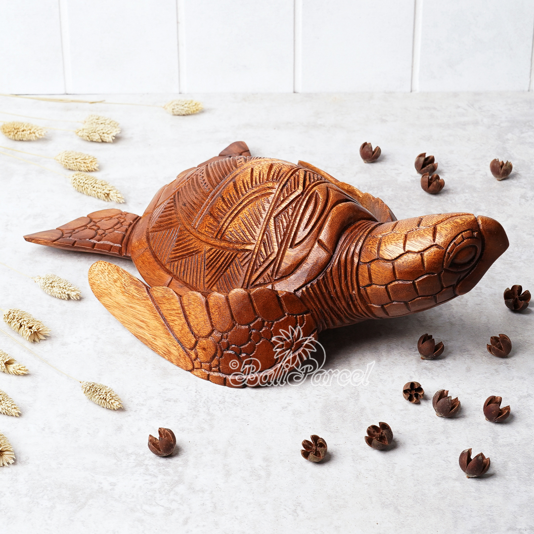 Wooden Turtle, Handcarved From Suar Wood