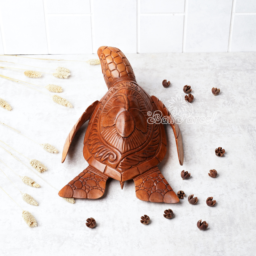 Wooden Turtle, Handcarved From Suar Wood
