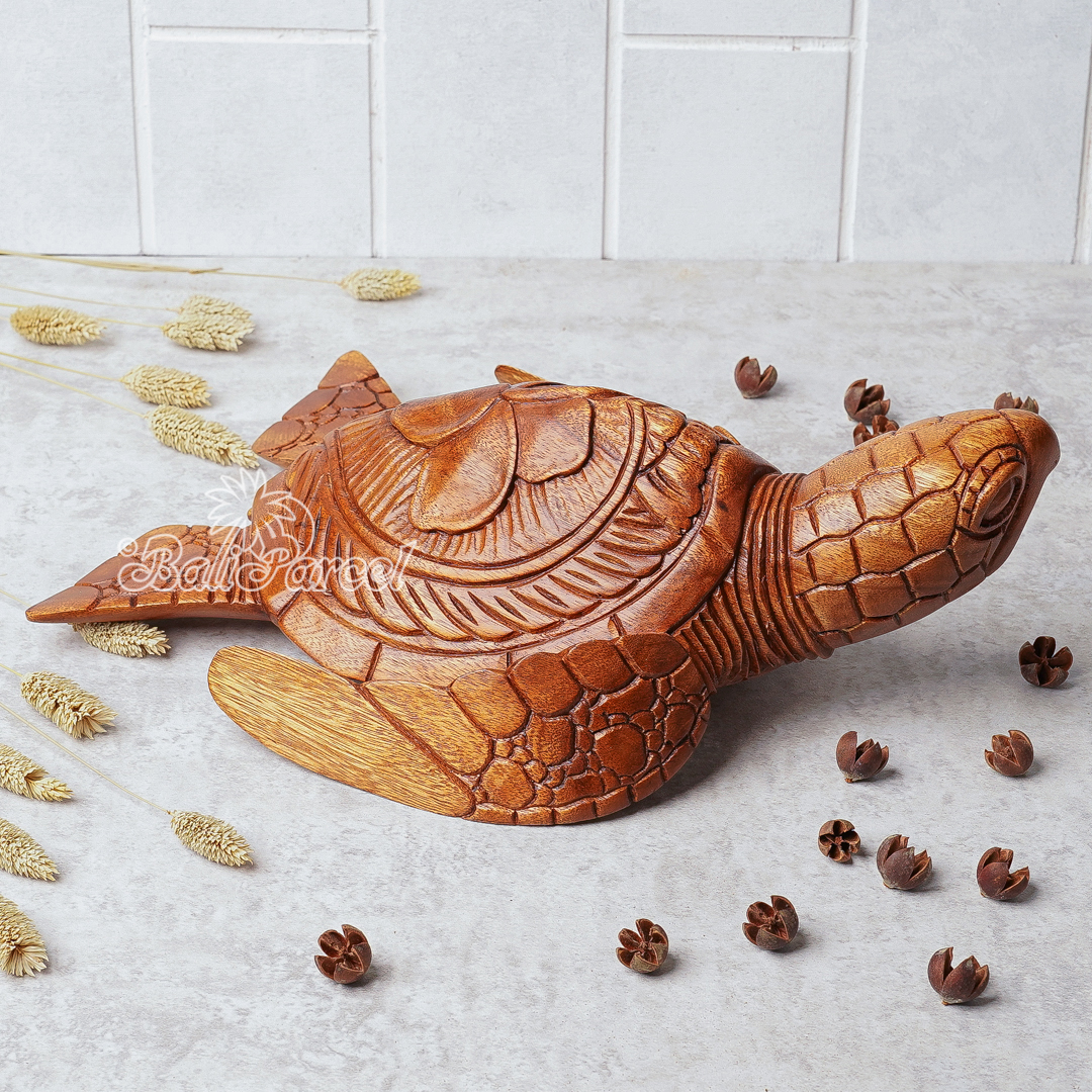 Wooden Turtle, Handcarved From Suar Wood