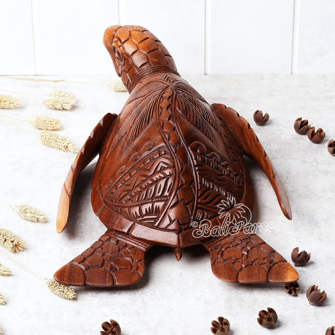 Wooden Turtle, Handcarved From Suar Wood