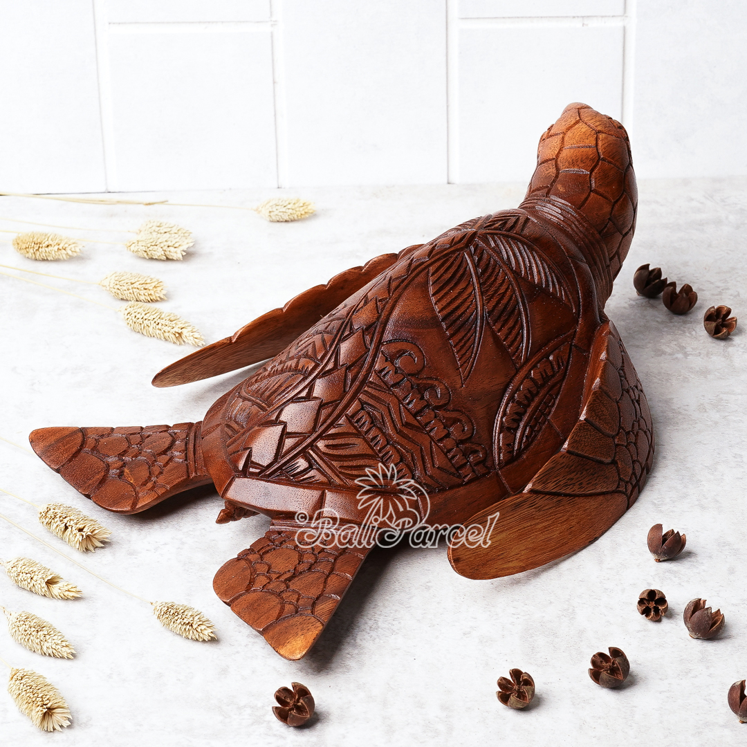 Wooden Turtle, Handcarved From Suar Wood