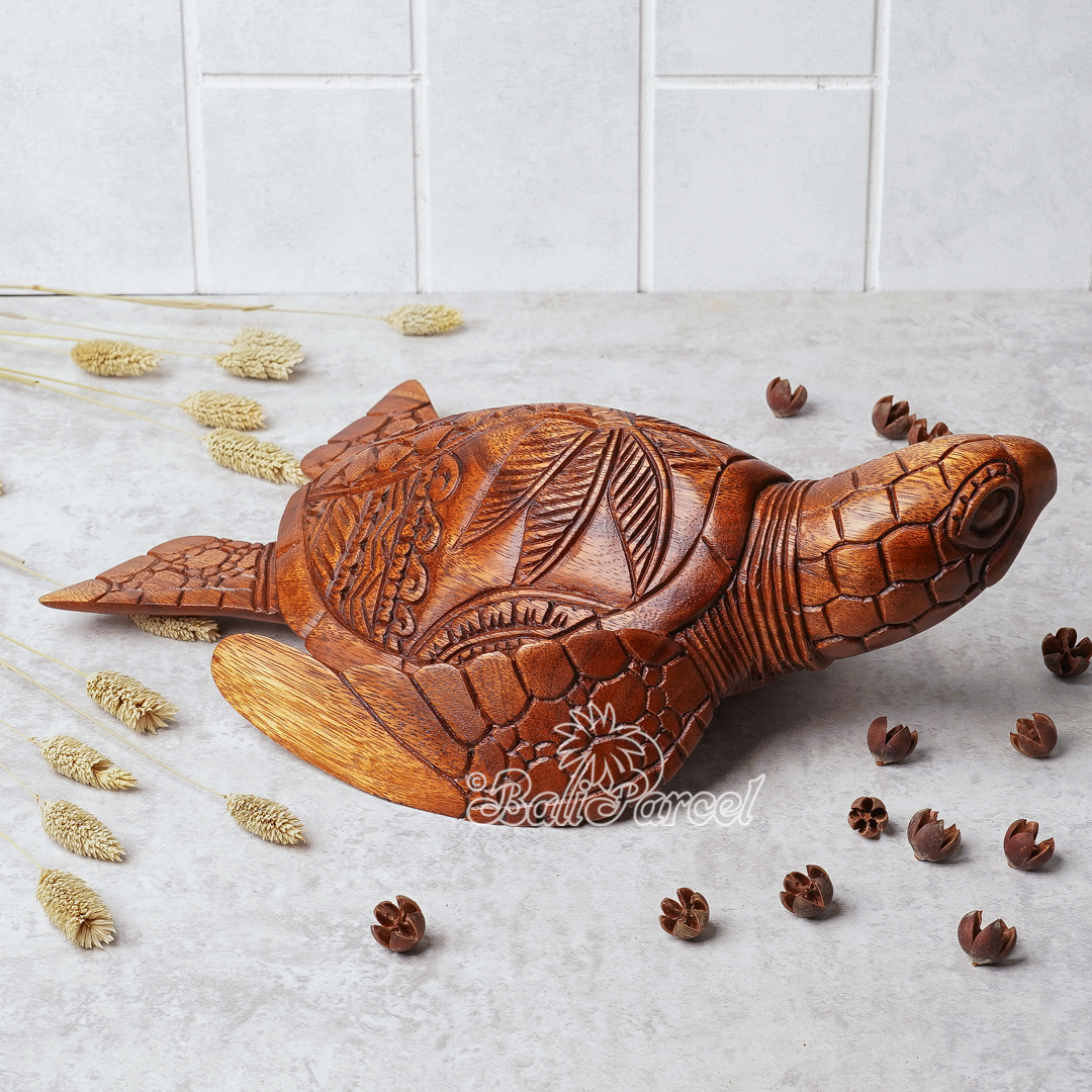 Wooden Turtle, Handcarved From Suar Wood