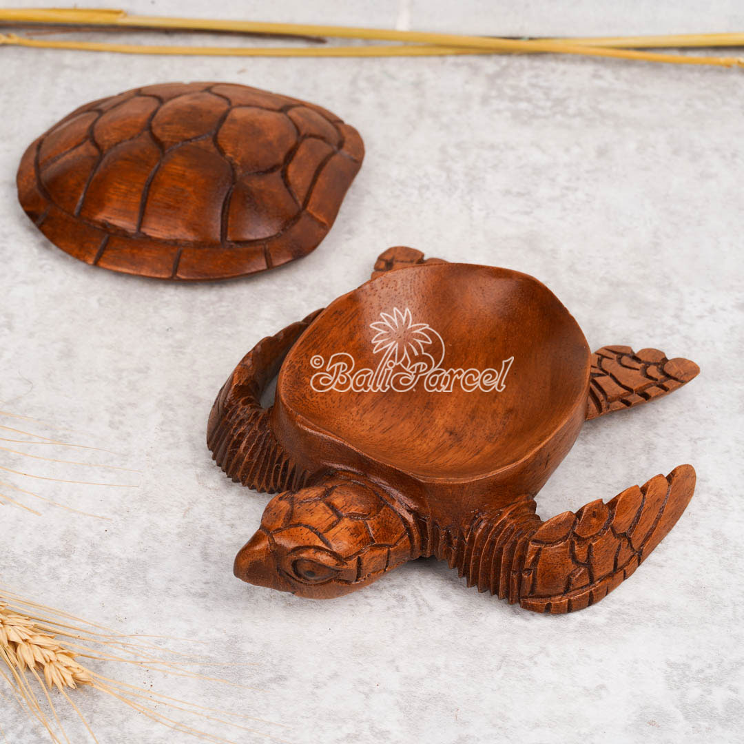 Wooden Turtle Bowl Cover, Handmade From Suar Wood