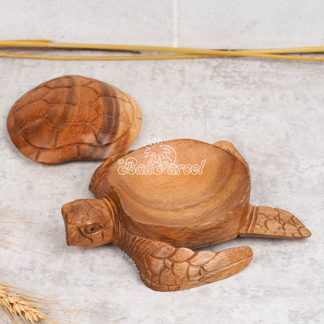 Wooden Turtle Bowl Cover, Handmade From Suar Wood