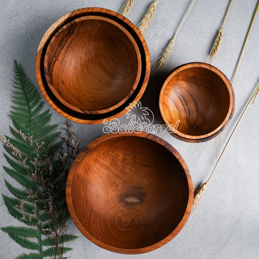 Wooden Bowl, Hand Made From Teak Wood, Finishing With Olive Oil.