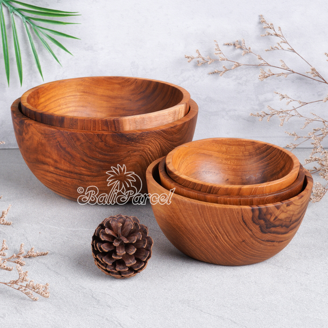 Wooden Bowl, Hand Made From Teak Wood, Finishing With Olive Oil.