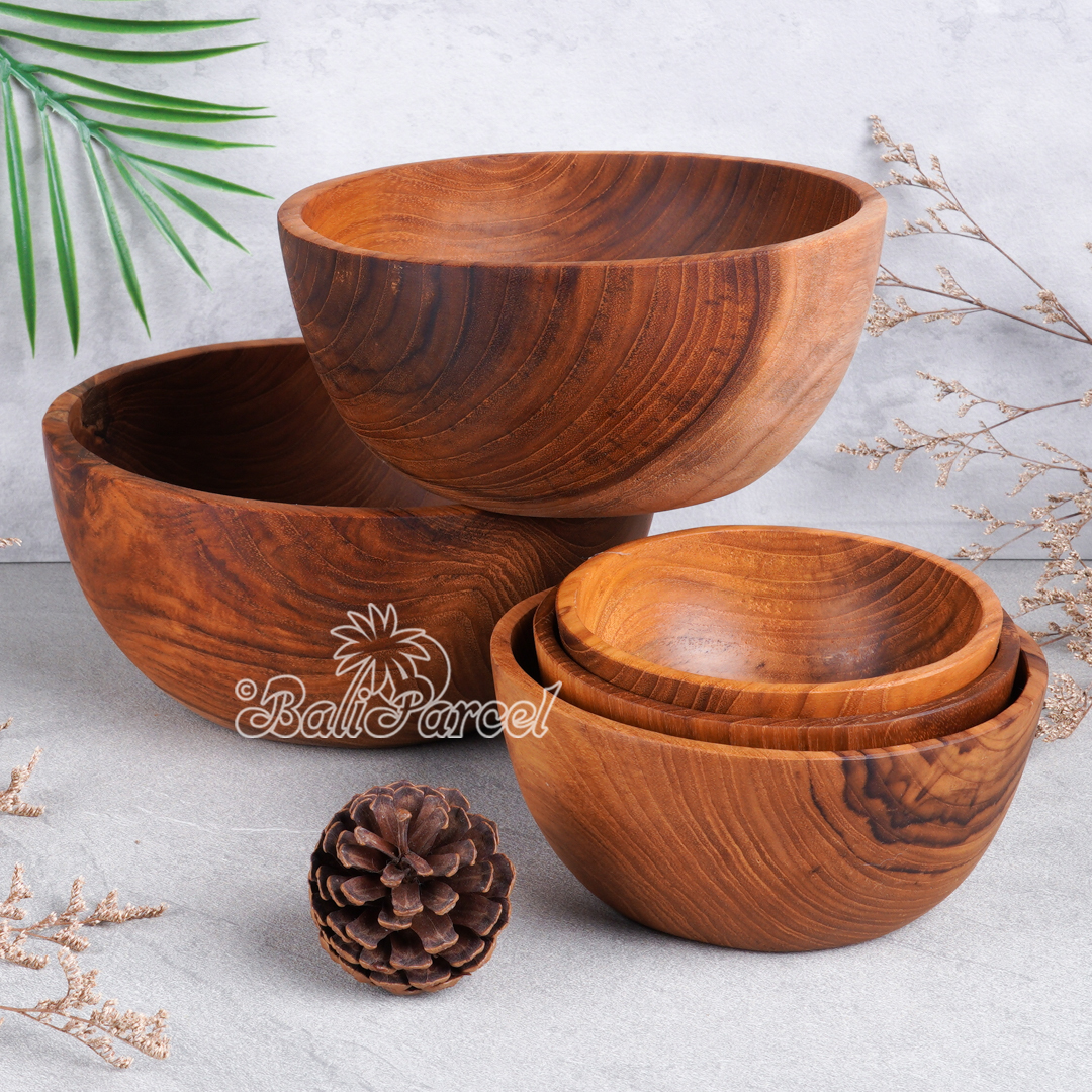 Wooden Bowl, Hand Made From Teak Wood, Finishing With Olive Oil.