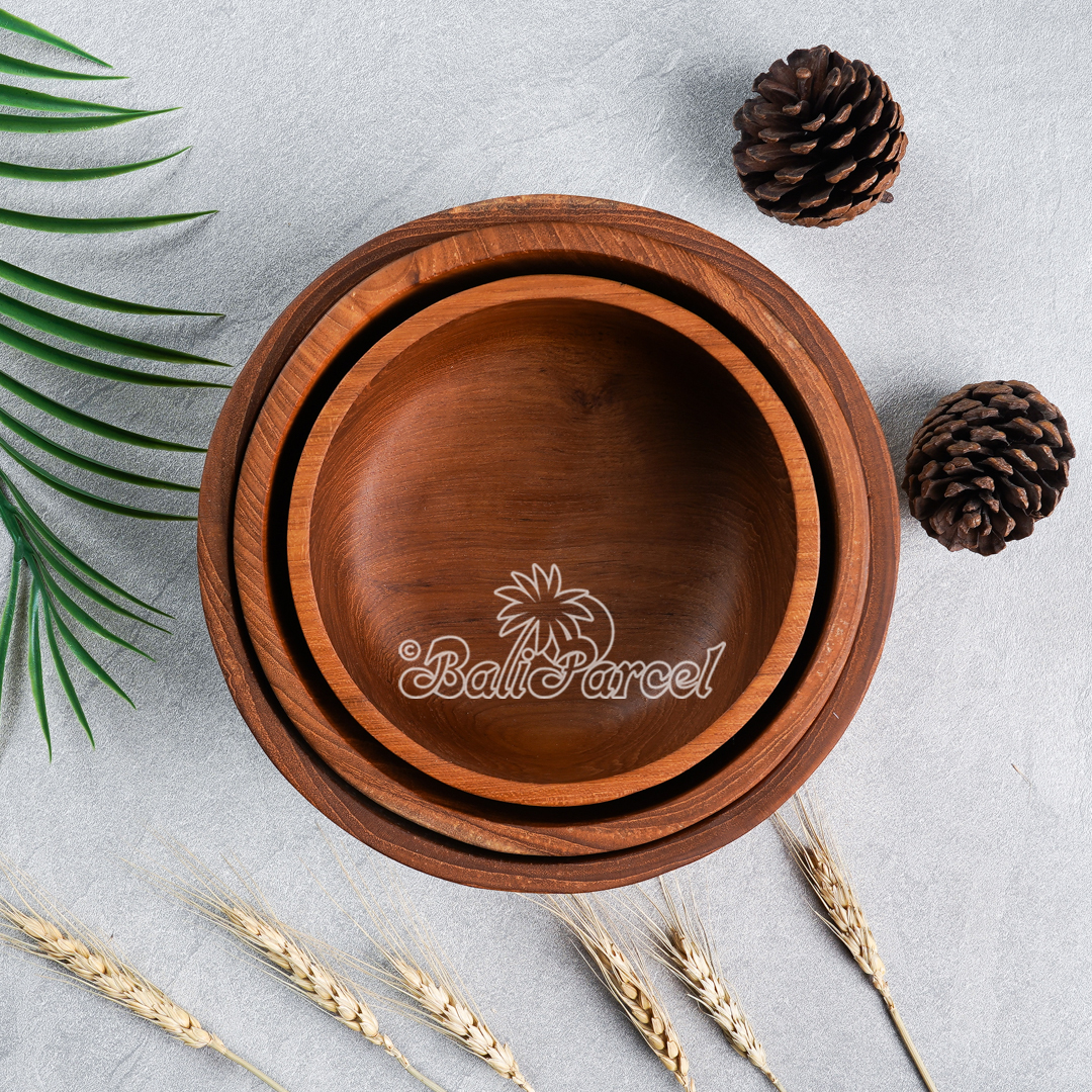 Wooden Bowl, Hand Made From Teak Wood, Finishing With Olive Oil.