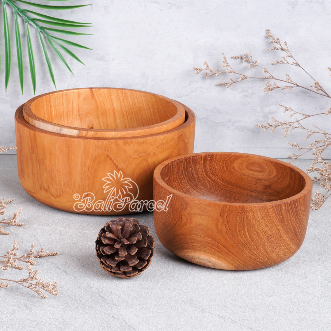 Wooden Bowl, Hand Made From Teak Wood, Finishing With Olive Oil.