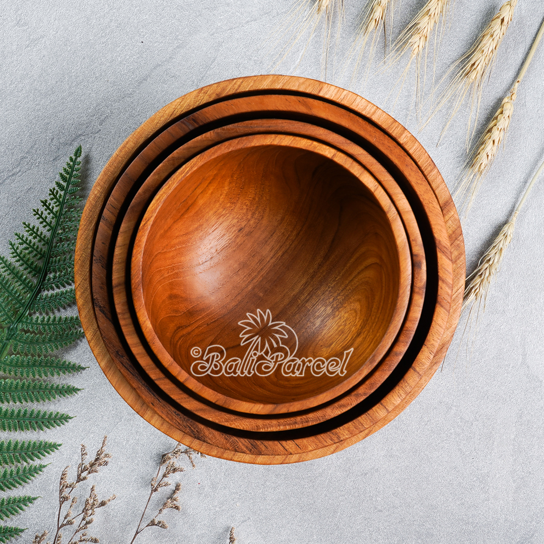 Wooden Bowl, Hand Made From Teak Wood, Finishing With Olive Oil.