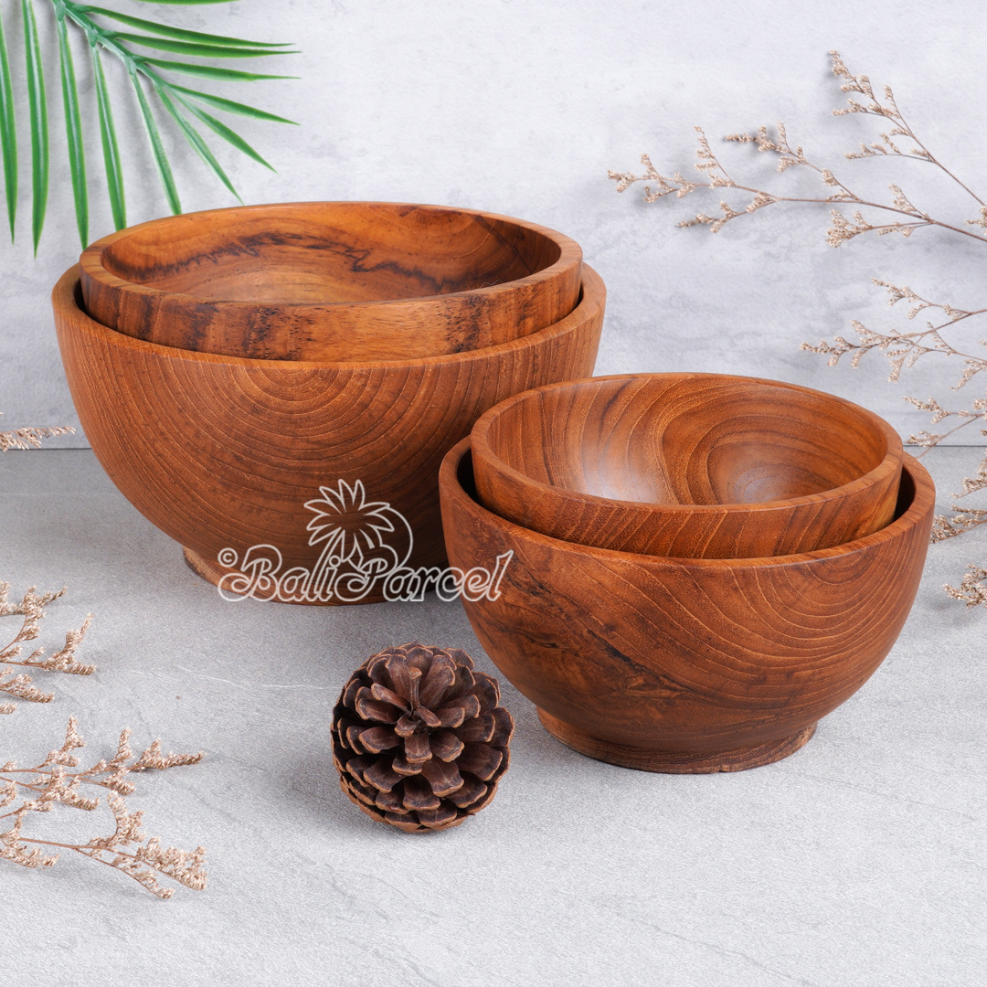 Wooden Bowl, Hand Made From Teak Wood, Finishing With Olive Oil.