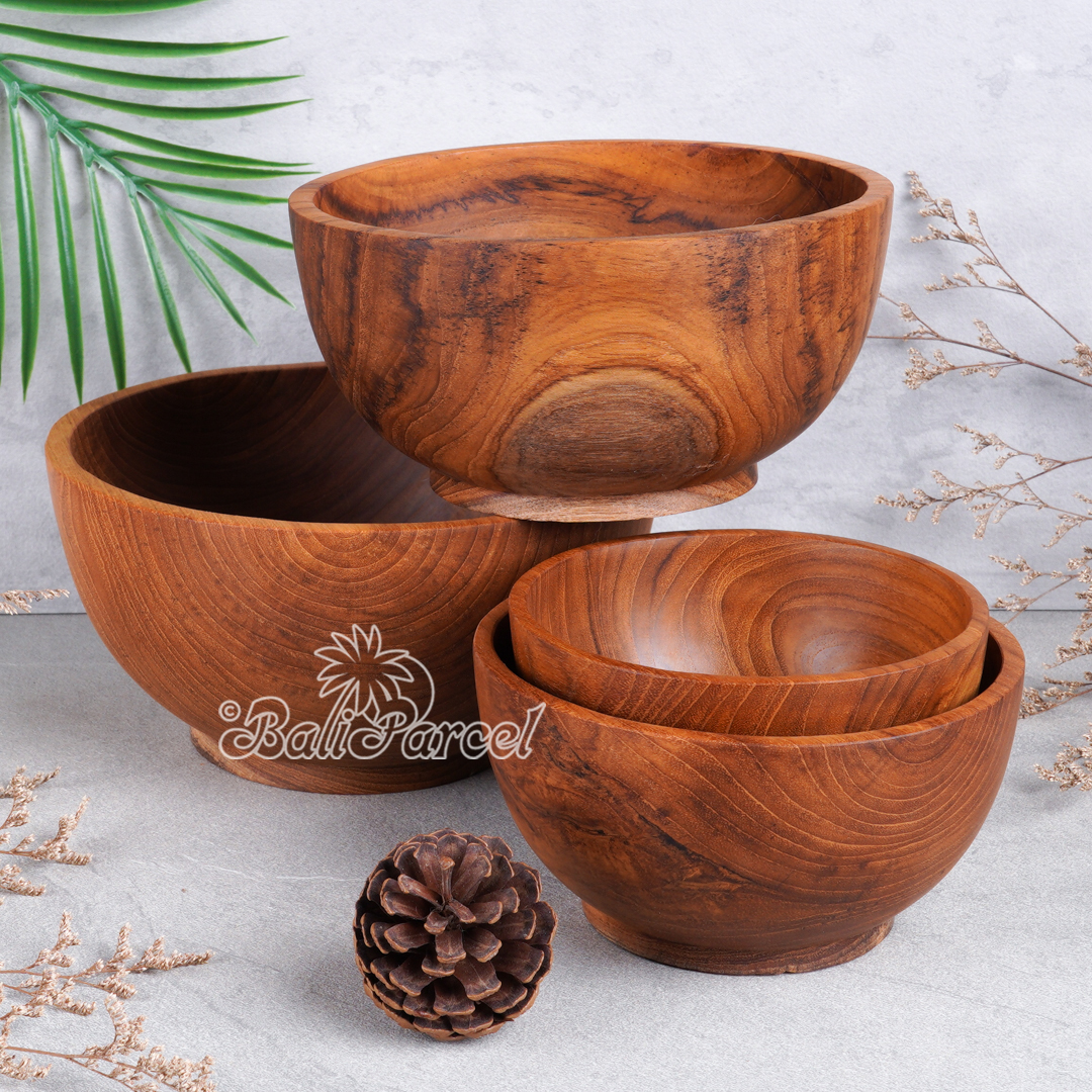 Wooden Bowl, Hand Made From Teak Wood, Finishing With Olive Oil.