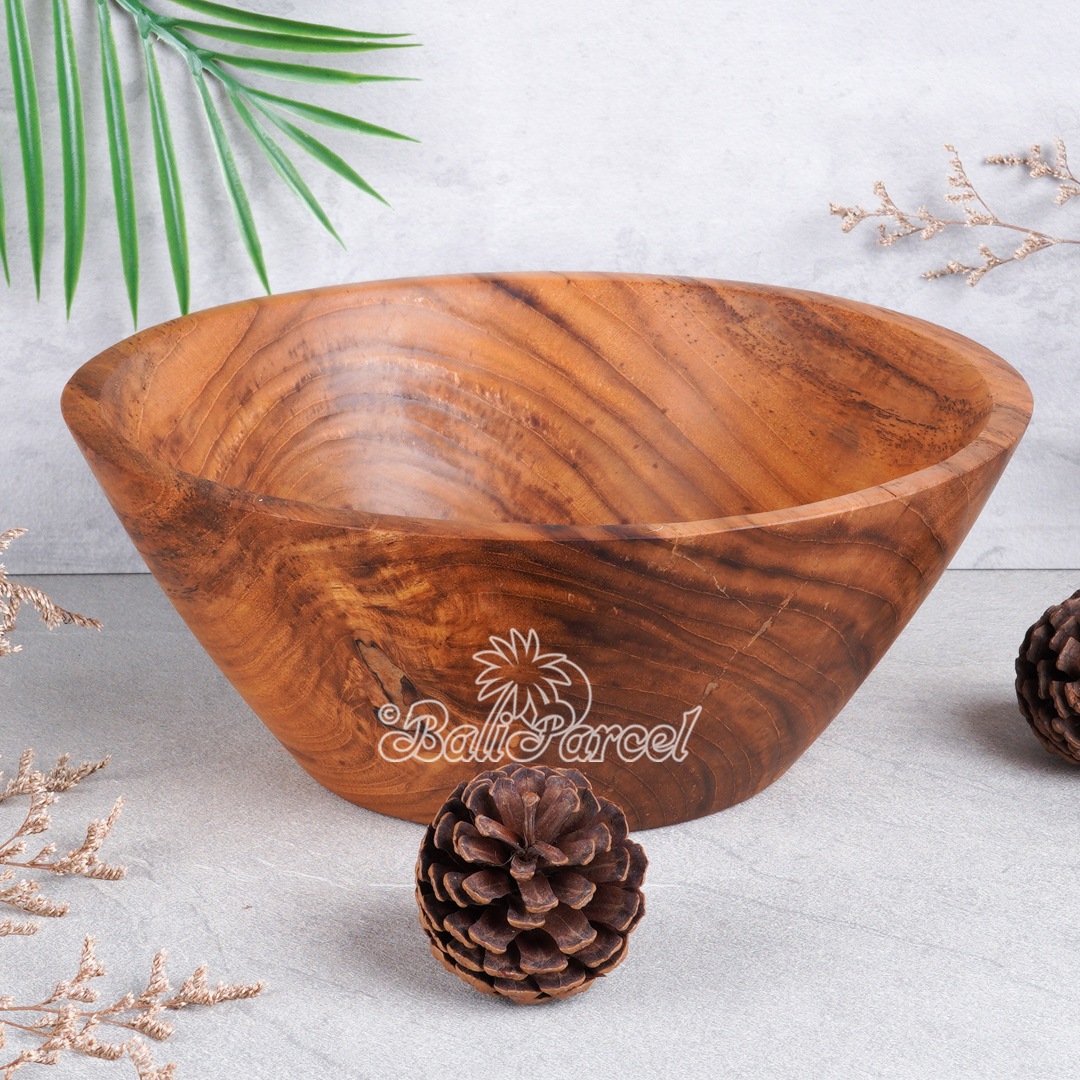 Wooden Bowl, Hand Made From Teak Wood, Finishing With Olive Oil.