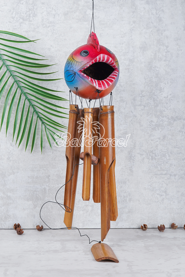Bamboo Windchime With Fish, Painted Bamboo.