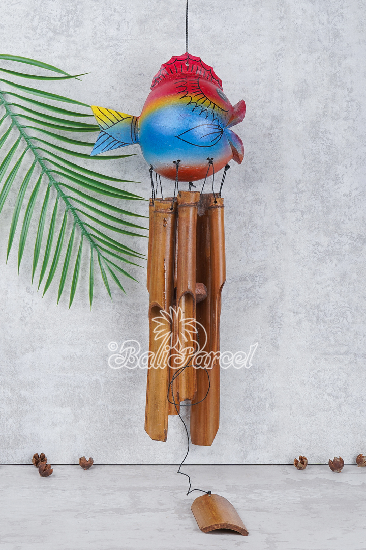 Bamboo Windchime With Fish, Painted Bamboo.