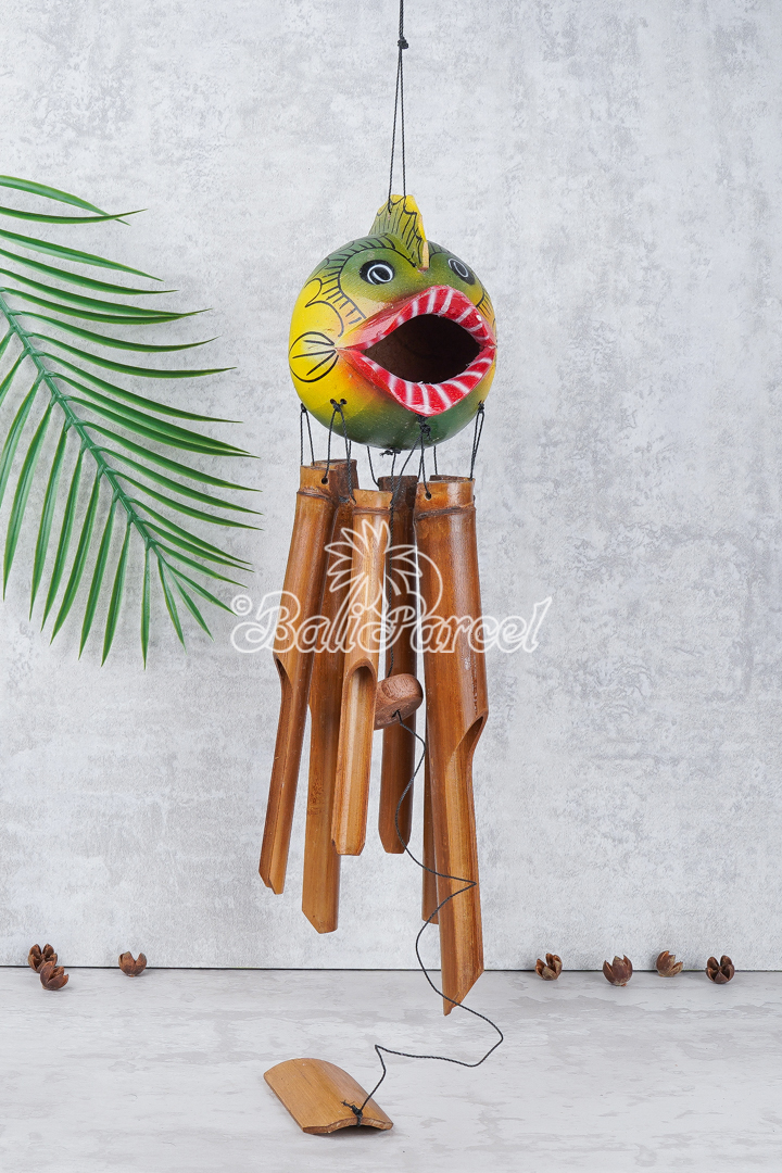 Bamboo Windchime With Fish, Painted Bamboo.