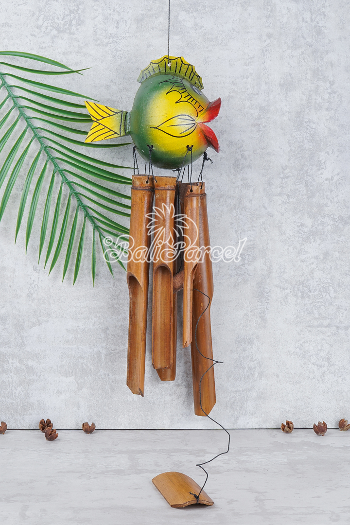 Bamboo Windchime With Fish, Painted Bamboo.