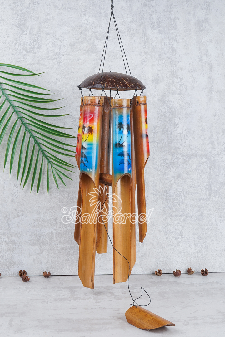 Bamboo Windchime With Coconut, Painted Bamboo.