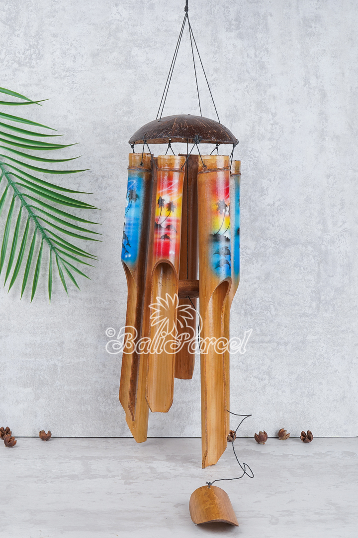 Bamboo Windchime With Coconut, Painted Bamboo.
