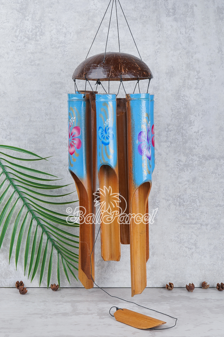 Bamboo Windchime With Coconut, Painted Bamboo.