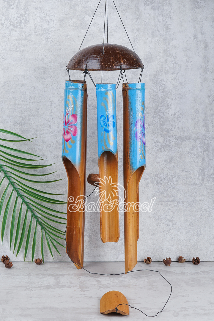 Bamboo Windchime With Coconut, Painted Bamboo.