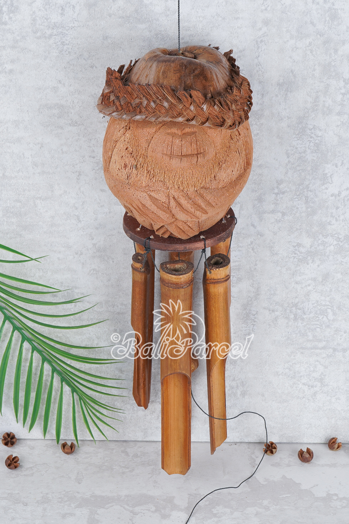 Bamboo Windchime With Coconut, Painted Bamboo.