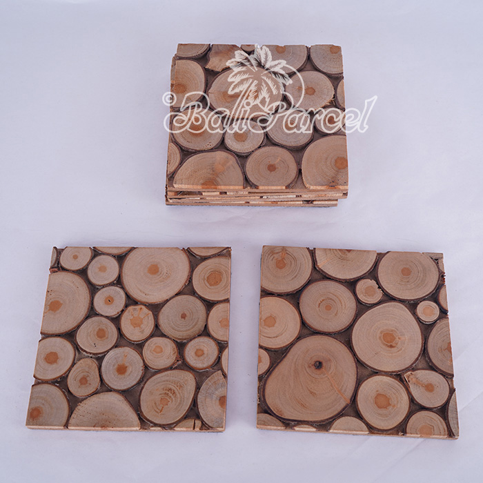Coaster Set Of 6, Handmade From Slice Wood