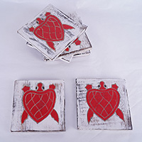 Coaster Set Of 6, Handmade From Albesia Wood