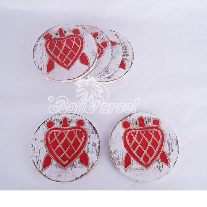 Coaster Set Of 6, Handmade From Albesia Wood