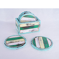 Coaster Set Of 6 With Box, Handmade From Albesia Wood