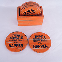 Coaster Set Of 6 With Box, Handmade From Albesia Wood