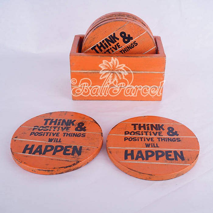 Coaster Set Of 6 With Box, Handmade From Albesia Wood