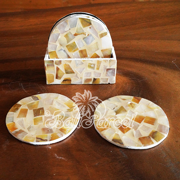 Coaster Set Of 6 With Box, Handmade From Shell