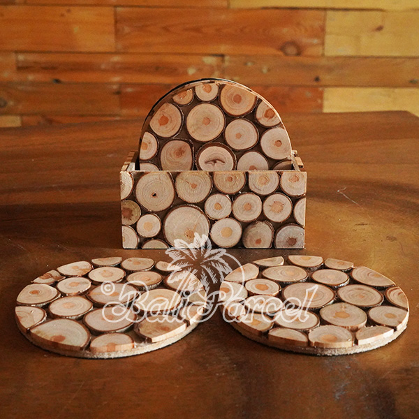 Coaster Set Of 6 With Box, Handmade From Slice Wood