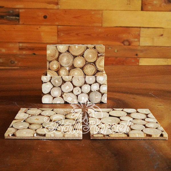 Coaster Set Of 6 With Box, Handmade From Slice Wood