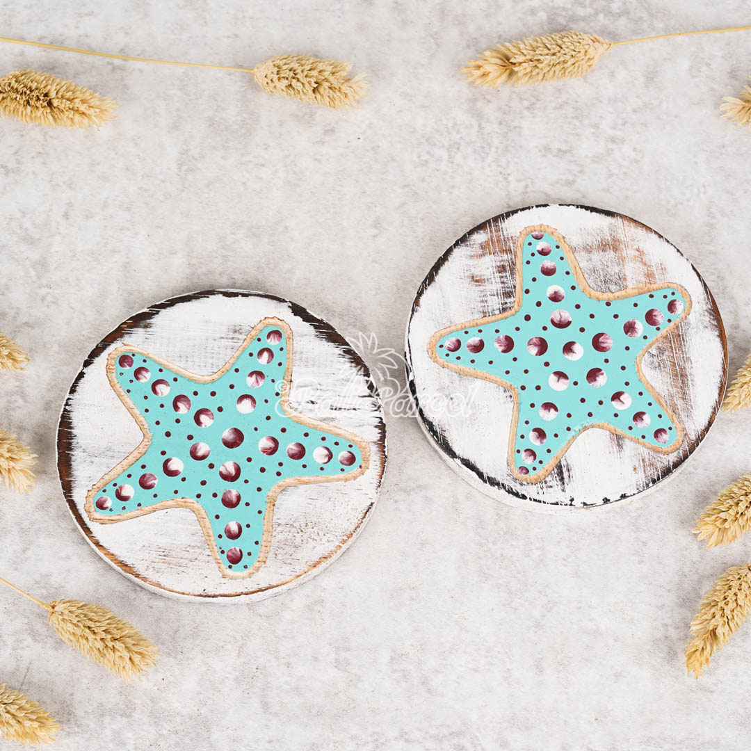 Wooden Coaster Round Set Of 2, Handmade From Albesia Wood