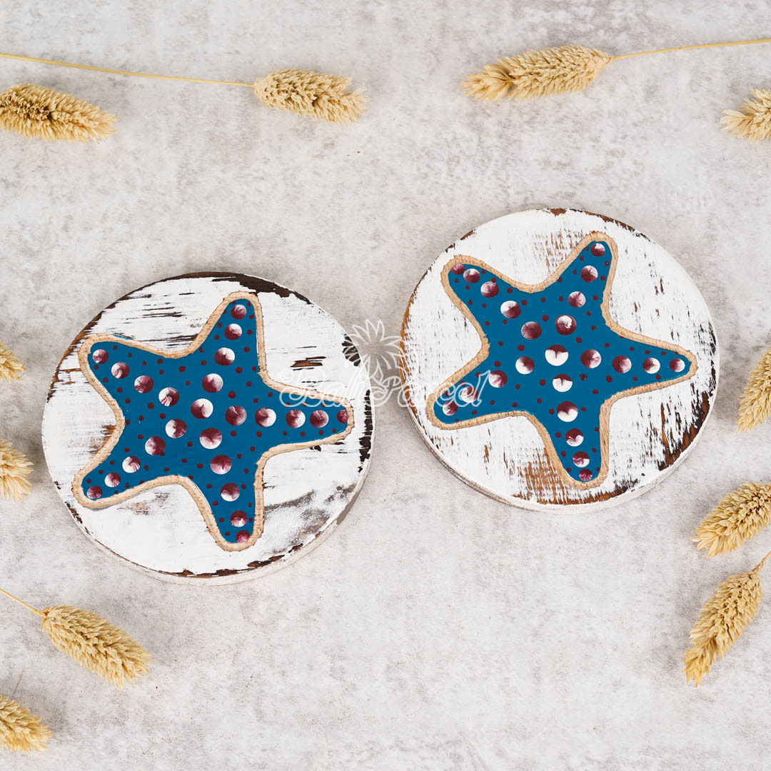 Wooden Coaster Round Set Of 2, Handmade From Albesia Wood