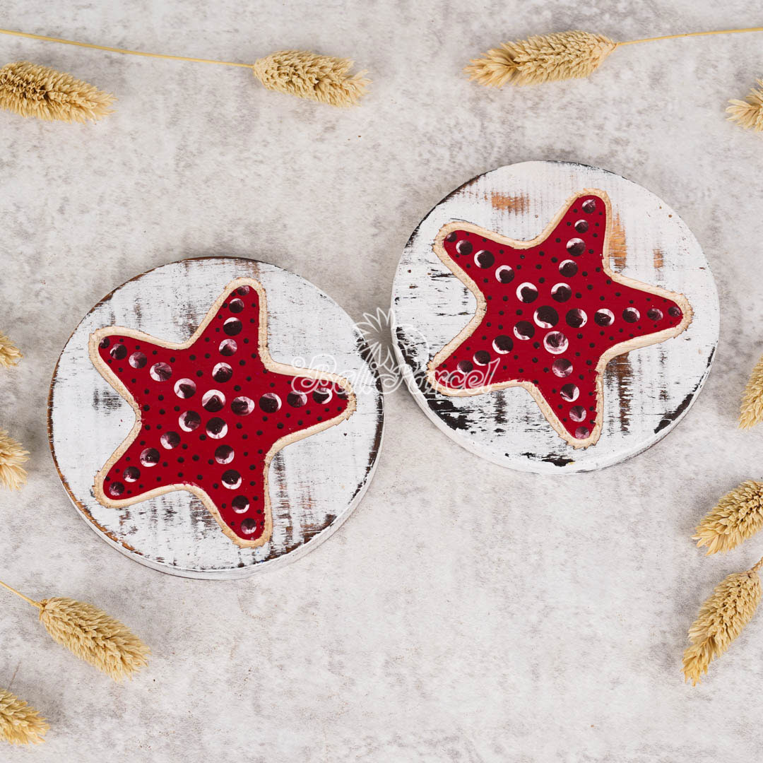 Wooden Coaster Round Set Of 2, Handmade From Albesia Wood