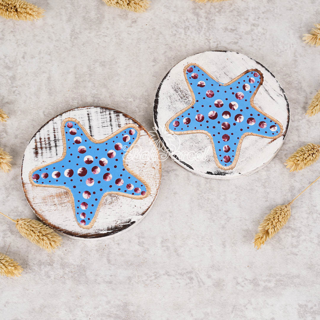 Wooden Coaster Round Set Of 2, Handmade From Albesia Wood