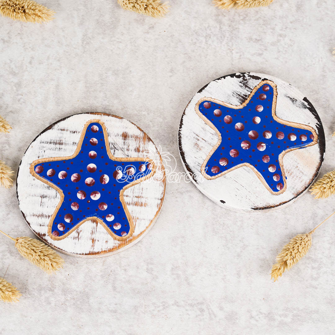 Wooden Coaster Round Set Of 2, Handmade From Albesia Wood
