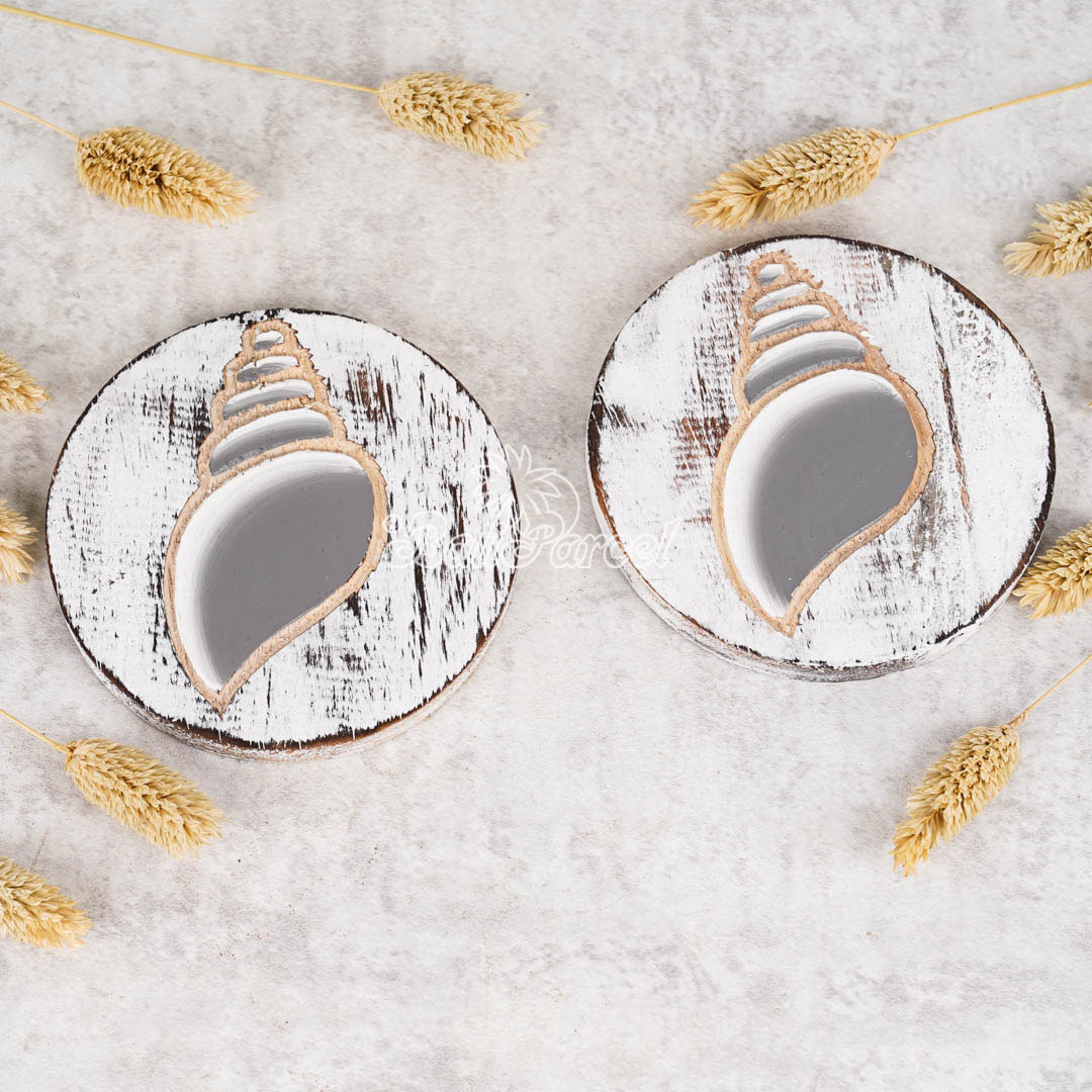 Wooden Coaster Round Set Of 2, Handmade From Albesia Wood